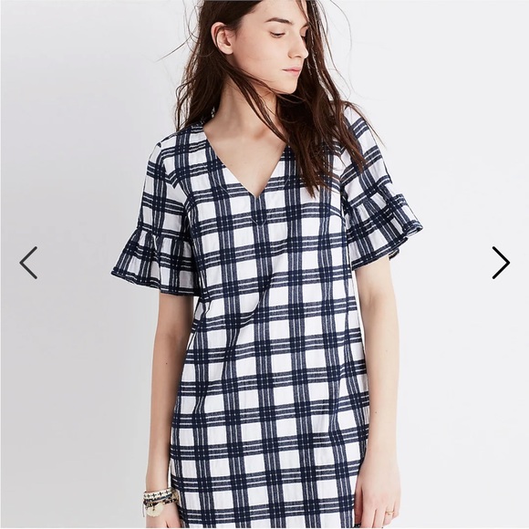Madewell Mini Bell Sleeve Dress in Leighton Plaid Size 10 - Picture 2 of 16